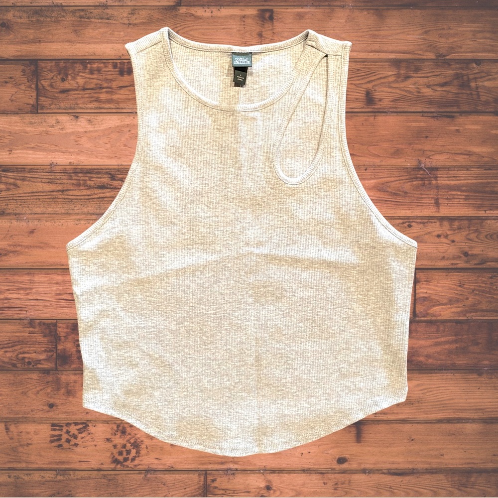 Ribbed Cutout Crop Gray Tank | L